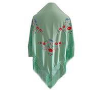 Mantones de flamenca mujer Estilo Mantón de Manila Mantones bordados Mantón grande típico baile flamenco Feria de Abril Sevilla El Rocío, Verde Agua Florecitas (160 x 85cm)