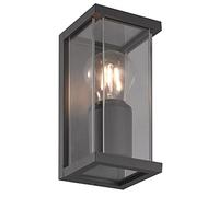 Mantra Iluminación. Modelo MERIBEL. Aplique de exterior rectangular de 20 cm de altura fabricado en aluminio y cristal acabado en color grafito