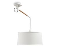 MANTRA Iluminación. Modelo NÓRDICA. Lámpara de Techo Colgante de Estilo nórdico Fabricado en Madera, Acero y Tela Acabado en Color Blanco y Madera. Altura Regulable