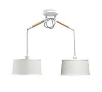 Mantra Iluminación. Modelo NÓRDICA. Lámpara de techo colgante doble de estilo nórdico fabricado en madera, acero y tela acabado en color blanco y madera. Altura regulable