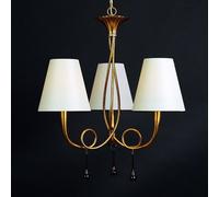 Mantra Iluminación Paola 3 luces colgante de oro con pantallas textiles