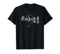 Mantras Afirmaciones Om Mani Padme Hum Collar de Perlas Camiseta gráfica económica, Hombre, Negro, S