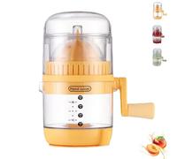 Manual Hand Crank Juicer-Portable Orange Squeezer Manual, 400ml Hand-Cranked Orange Lemon Squeezer with Calibrated Container, Easy to Clean & Durable (Yellow)