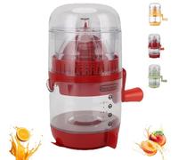 Manual Hand Crank Juicer-Portable Orange Squeezer Manual, 400ml Hand-Cranked Orange Lemon Squeezer with Calibrated Container, Easy to Clean & Durable (Red)