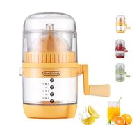 Manual Hand Crank Juicer - Portable Orange Squeezer Manual, 400ml Hand-Cranked Orange Lemon Squeezer, with Calibrated Container， Suitable for all kinds of fruits (Yellow)