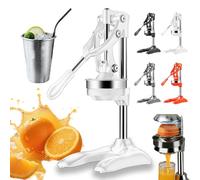 Manual Juicer, Heavy Duty Cast Iron Hand Press Citrus Squeezer with Stainless Steel Strainer, Orange Lemon Lime Pomegranate Extractor for Home Kitchen, Bar, Commercial Café and Daily Use (White)