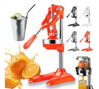 Manual Juicer, Heavy Duty Cast Iron Hand Press Citrus Squeezer with Stainless Steel Strainer, Orange Lemon Lime Pomegranate Extractor for Home Kitchen, Bar, Commercial Café and Daily Use (Orange)