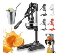 Manual Juicer, Heavy Duty Cast Iron Hand Press Citrus Squeezer with Stainless Steel Strainer, Orange Lemon Lime Pomegranate Extractor for Home Kitchen, Bar, Commercial Café and Daily Use (Black)