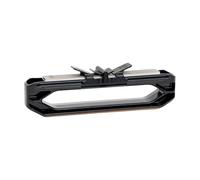 Manual Knife Sharpener - Restores Edges, Ergonomic Handheld Handle Black Minimal, Slot Grinding + Angle Guided Module, Industrial Grade Steel Abrasive Block - For Home Cooks & Camping