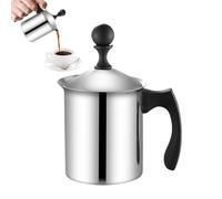 Manual Milk Pitcher, Hand Powered Foam Maker, Stainless Steel Frothing Jug with Lid, Durable Design for Cappuccino, Latte, and Coffee Drinks, Kitchen, Home Station
