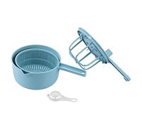 Manual Salad Spinner & Vegetable Washer | 5 - in - 1 Kitchen Tool for Washing/Draining/Drying Greens | Plastic Food Dehydrator Basket with Removable Inner Basket & Long Handle (Blue)