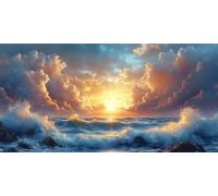 Manualidades Adultos Atardecer Diamond Painting Adultos Olas Punto de Cruz Pintura de Diamante Diamond Painting Niños Pintura Diamante Adulto, para Decoración Hogar, Regalos Creativos, 80x160cm a-556