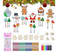 Manualidades de Carillones de Viento Navideños, 12pcs Navidad Carillón de Viento de Madera, Carillones de Viento para Niños, DIY Madera Decoración Navideña, Fiesta Decoració, Adornos Arbol Navidad