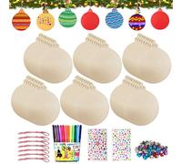Manualidades de Navidad para niños, 158 unidades de madera para árbol de Navidad, juego de manualidades, colgantes de madera, manualidades para niños con cuerda de yute y marcador, decoración de árbol