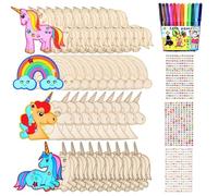 Manualidades Unicornio, 55 Piezas Manualidades Madera para Niños, Set de Manualidades de Madera de Unicornio, DIY Pintar Manualidades Unicornio Decorar para Cumpleaños Infantiles