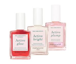Manucurist Active Icons Trio Pintauñas Set : Esmaltes de Uñas Active con Glow Raspberry, Bright y Plump - Fortalecedores de Uñas, Abrillantadores y Cuidado - Regalo Mujer