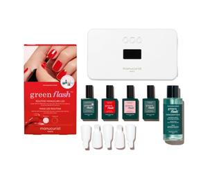 Manucurist - Kit de Esmalte Gel Green Flash Slim - Lámpara LED de 36W + Base Coat + Top Coat + 2 Colores de Gel: Esmalte Poppy Red & Hortencia + Removedor + Clips para Uñas - Regalo para Mujer-