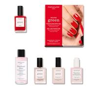Manucurist Routine Green™ Rojo (Poppy Red) - Kit Pintauñas Manicura | 1 Desengrasante, 1 Base Coat, 1 Esmalte de Uñas Rojo, 1 Top Coat, Gotas Secantes