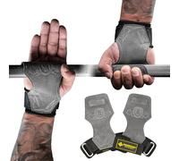 MANUEKLEAR - Calleras de Piel para Levantamiento de Pesas y Peso Muerto, para Hombre, para Gimnasio, Dobles, con muñequera Acolchada