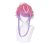 MANUKS Peluca Anime Cosplay para Amemura Ramuda Peluca,Pink Mix Purple Short Peluca de Cabello Sintético,Halloween Costume Cosplay,para Carnaval Navidad Fiesta
