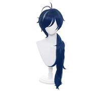 MANUKS Peluca Anime Cosplay para Kaeya Alberch Peluca,Long Blue Ponytail Peluca de Cabello Sintético,Halloween Costume Cosplay,para Carnaval Navidad Fiesta