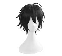MANUKS Peluca Anime Cosplay para Saburo Yamada Peluca,Short Black Peluca de Cabello Sintético,Halloween Costume Cosplay,para Carnaval Navidad Fiesta