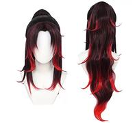 MANUKS Peluca Anime Cosplay para Tsugikuni Yoriichi Peluca,Black and Red Long Peluca de Cabello Sintético,Halloween Costume Cosplay,para Carnaval Navidad Fiesta