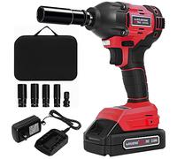 MANUSAGE Llave de impacto inalámbrica de 20 V de 1/2 pulgada, potente motor sin escobillas, par máximo de 260 pies-libras, 2 Ah con juego de 4 llaves de impacto de destornillador, 1 enchufe de brocas