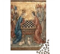 Manuscrito Medieval Iluminado Escena con Dos Figuras Nobles Jugando al ajedrez 70x50cm/1000pcs Puzzle Adecuado para Adultos Y Multitud Mayores De 14 Años