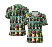 Many Cactus Art - Camiseta deportiva de fútbol para hombre, cuello en V, manga corta, ajuste holgado, Negro, L