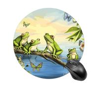 Many Frogs Sing on The Branches - Alfombrilla de mouse redonda de verano con mariposas de lago y agua de deslizamiento suave para juegos, alfombrilla de mouse portátil de densidad extra cómoda para