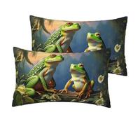 Many Frogs Sing on The Branches - Juego de 2 fundas de almohada de lino, tamaño Queen con cierre de cremallera, funda de almohada suave y transpirable de 12 x 20 pulgadas, sin arrugas, para todas las