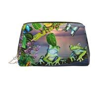 Many Frogs Sing On The Branches - Neceser de verano, diseño de mariposas y lago, organizador de maquillaje para viajes, para brochas de maquillaje, pintalabios, Gold, Talla única, Neceser