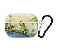 Many Frogs Sing on The Branches Summer Butterflies Lake Water AirPods Pro Case Cover with Keychain Ring PC Hard Shell Protective Case for Women Men Generation Easy Open Full Drop P