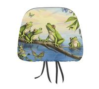 Many Frogs Sing on The Branches Summer Butterflies Lake Water Car Seat Headrest Cover 1 PCS Adjustable Reusable, Auto Interior Seat Accessories Cute Vintage Car Headrest Protector Seat Cover For Most