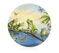 Many Frogs Sing on The Branches - Tabla de cortar de agua con diseño de mariposas de verano, bloque redondo de vidrio templado, tablas de cortar únicas para pizza, verduras, frutas, queso y embutidos