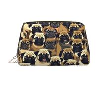Many Pug Dog - Estuche de belleza portátil con estampado de perro carlino, bolsa de viaje compacta con ranuras interiores organizadas para uso diario, Gold, One Size
