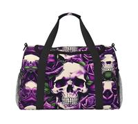 Many Purple Rose Skull Bolsa de viaje, bolsas de fin de semana para mujeres y hombres, para aventuras al aire libre, ideal para acampar y senderismo, Negro, One Size