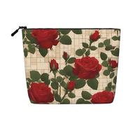 Many Red Roses - Bolsa de maquillaje de una sola capa de lino sintético resistente al agua con cierre de cremallera para tus necesidades diarias o de viaje, Black, Talla única