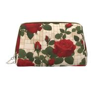Many Red Roses - Bolsa de maquillaje portátil de piel para cosméticos, artículos de tocador y artículos esenciales diarios, White, Talla única