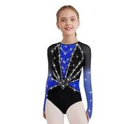 Manyakai Bodies Ballet de Danza Leotardos Niñas Maillot de Manga Larga con Pedrería Brillante Multicolor Body Gimnasia Rítmica Deportiva Disfraz de Bailarina Azul 5-6 años