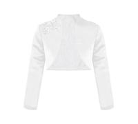 Manyakai Chaqueta Bolero de Fiesta para Niña Cárdigan Satén de Vestir con Frente Abierto y Cuello Levantado Chal de Hombro para Vestido de Comunión Bautismo 3-16 Años Blanco 3-4 años