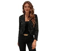 Manyakai Chaqueta Corta de Mujer Bolero Ceremonia Cárdigan Corta de Lentejuelas Brillantes Abierta Frontal para Fiesta Boda Invitada Salidas Nocturnas Negro XL