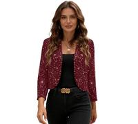 Manyakai Chaqueta Corta de Mujer Bolero Ceremonia Cárdigan Corta de Lentejuelas Brillantes Abierta Frontal para Fiesta Boda Invitada Salidas Nocturnas borgoña M