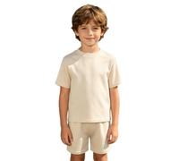 Manyakai Conjuntos Deporte Niños Dos Piezas Traje Entrenamiento Atlético Sudadera Conjunto Camiseta Baloncesto Beige 5-6 años