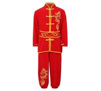Manyakai Disfraces Niños de Artes Marciales Traje Tradicional Kung Fu Wushu Qi Gong Tai Chi Uniformes con Bordado de Dragón Estampado Chándales Rojo 13-14 años