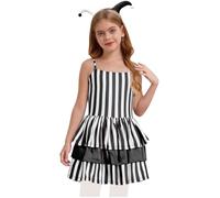 Manyakai Disfraz de Payaso Circo para Niñas con Vestido de Payaso a Rayas y Sombrero Loco Disfraz de Harlequin Ideal para Halloween y Carnaval 5-16 Años Negro 9-10 años