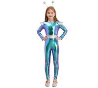Manyakai Disfraz de Traje Espacial Completo para Niñas Mono de Alienígena Holográfico con Aro de Pelo de Extraterrestre Disfraz de Alien del Espacio Exterior de Cosplay 5-16 Años Azul 15-16 años