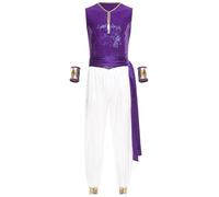 Manyakai Disfraz Sultán del Desierto para Hombre Disfraz de Príncipe Árabe Mono de Cosplay con Cinturón y una Mangas Disfraces para Fiestas Temáticas S-3xl Morado L