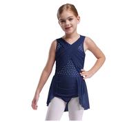Manyakai Maillot con Falda Gimnasia Rítmica Leotardos de Danza para Niña Vestido Patinaje Artístico de sin Manga Espalada Disfraz de Bailarina Azul marino 11-12 años